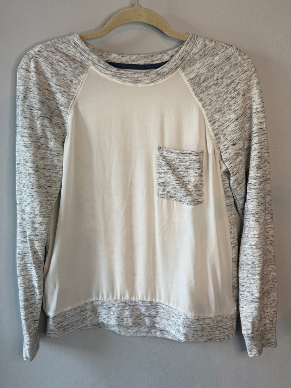 Lou & Grey Sheer and Heather Gray Long Sleeve Pocket Tee